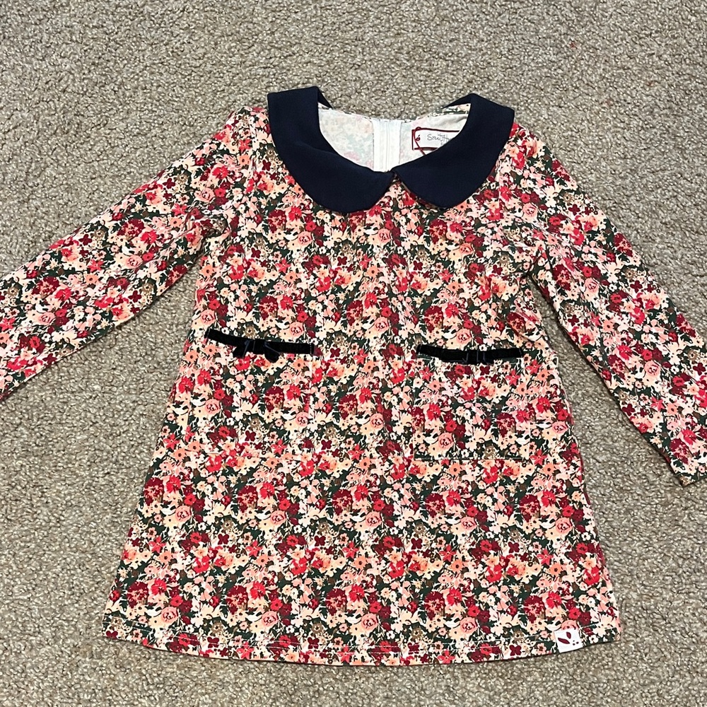 SweetHoney Floral Long Sleeve Dress - Red and Navy